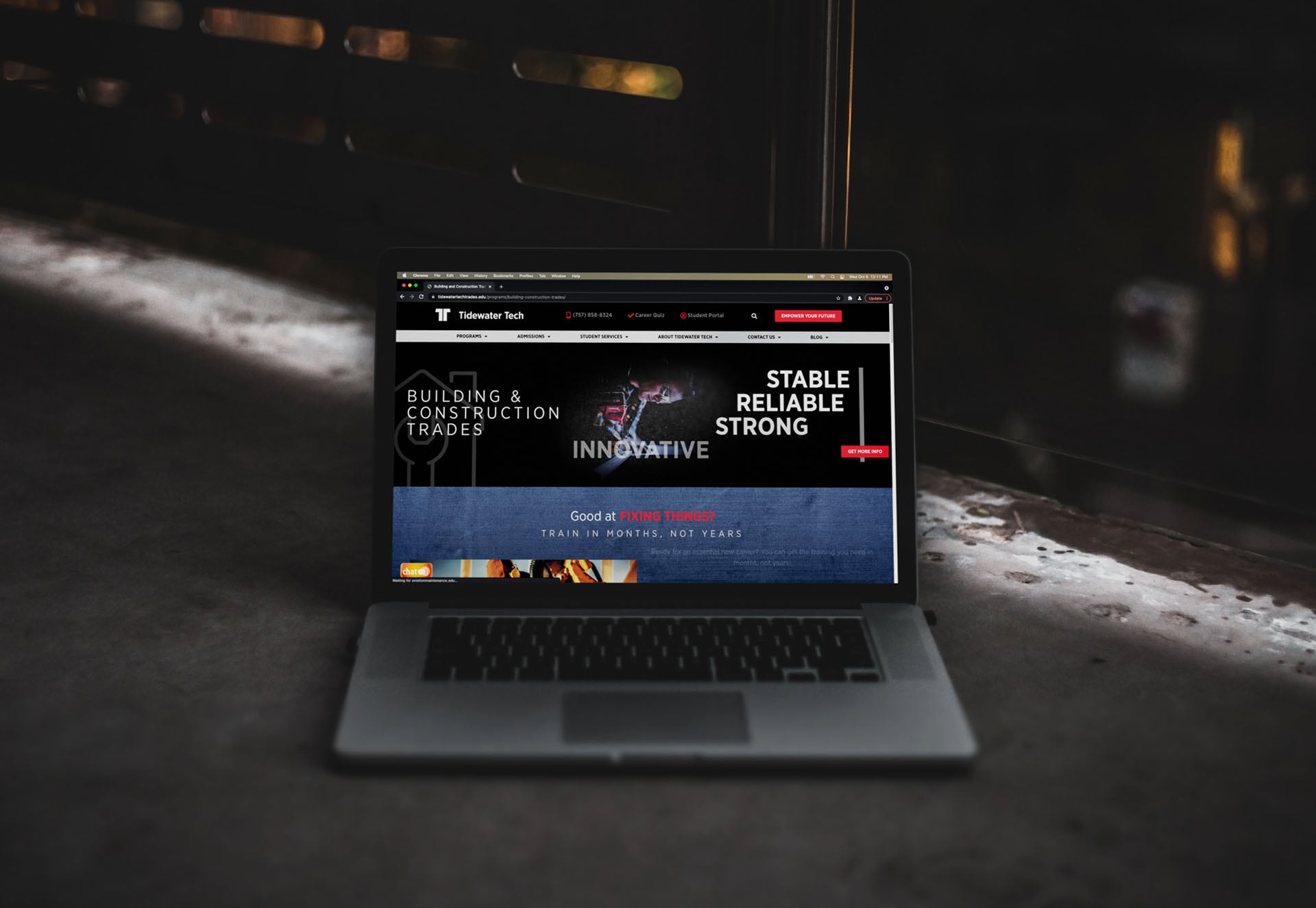 Mockup of the Tidewater Tech website's program page, featured on a laptop.