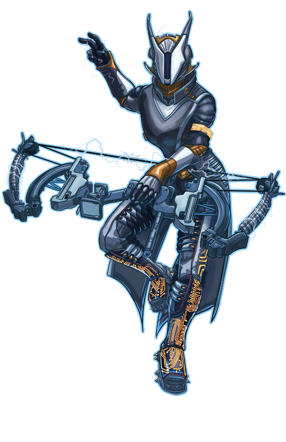 Illustration of a Destiny 2 Warlock with an exotic arc bow.
