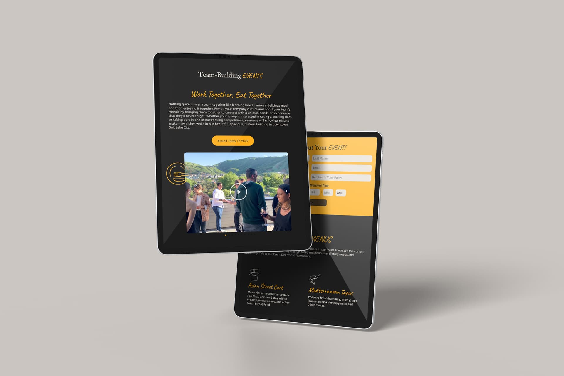 The Park City Culinary Institute's events page displayed on two tablets.