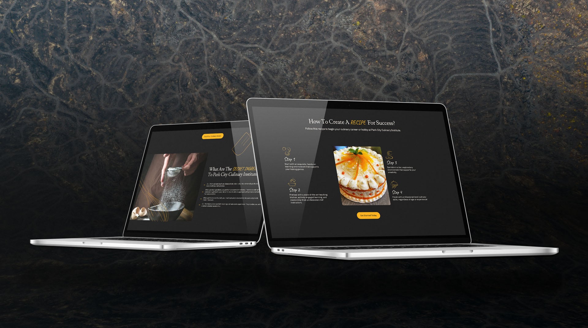 The Park City Culinary Institute's website displayed on two laptops.