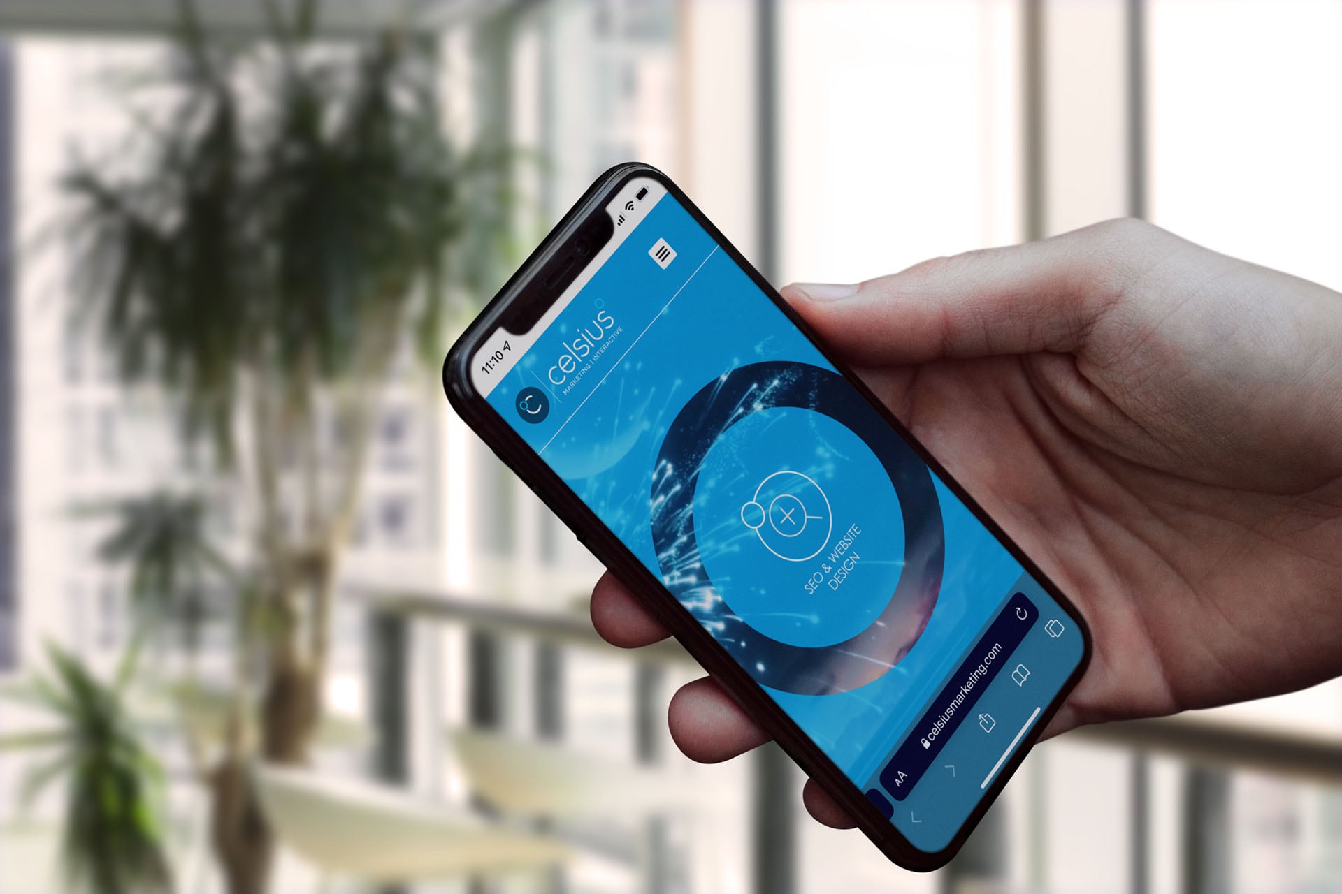 Celsius Marketing | Interactive homepage featured on a mobile phone.