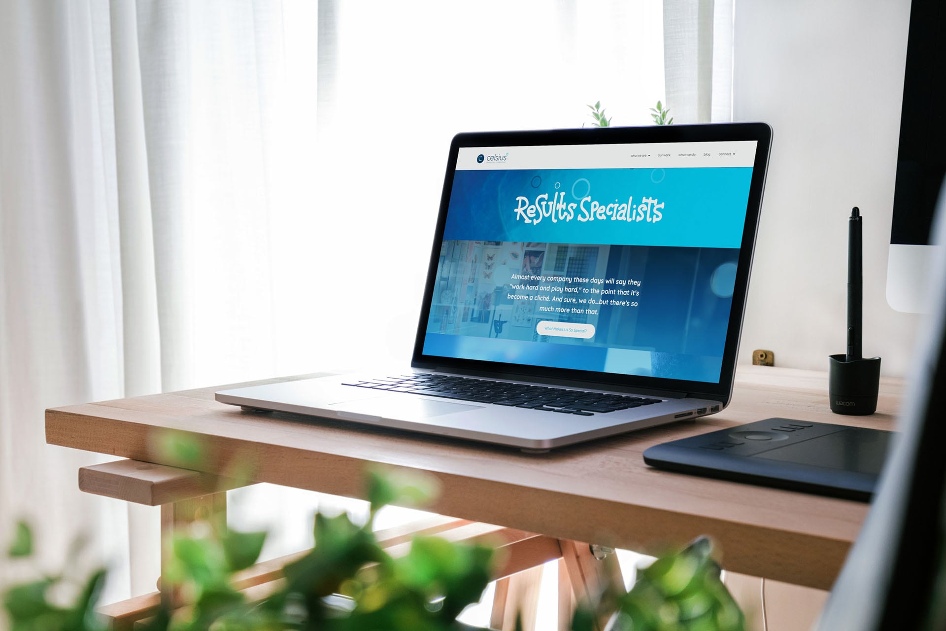 The Our Culture page of the Celsius Marketing | Interactive website featured on a laptop.
