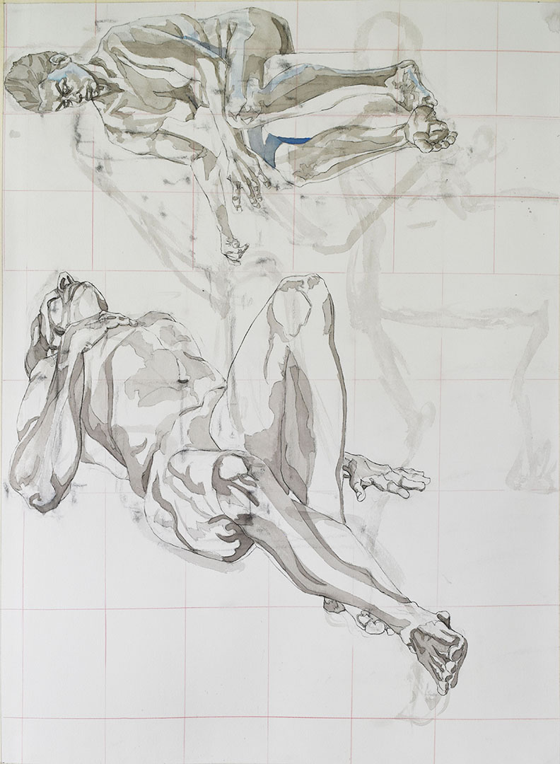 Collage of two figure drawings on the same sheet of paper.