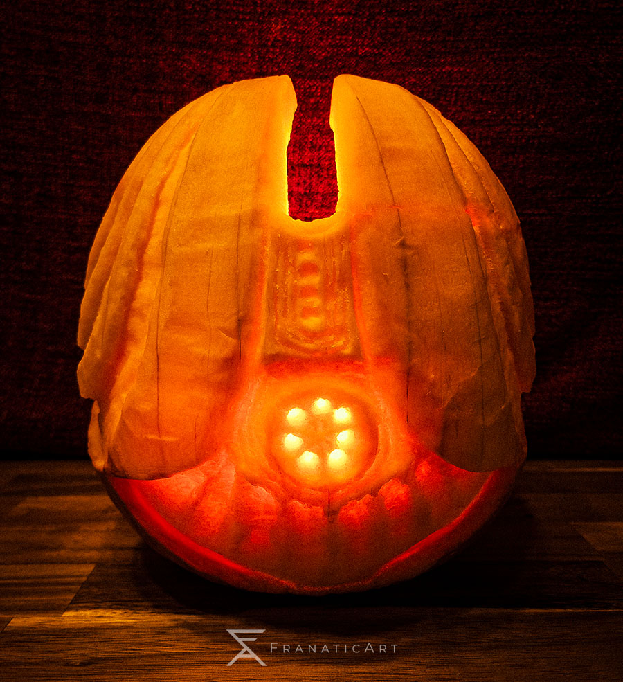 Pumpkin carving of Nezarec, Final God of Pain, final boss of the Destiny 2: Lightfall raid, Root of Nightmares.