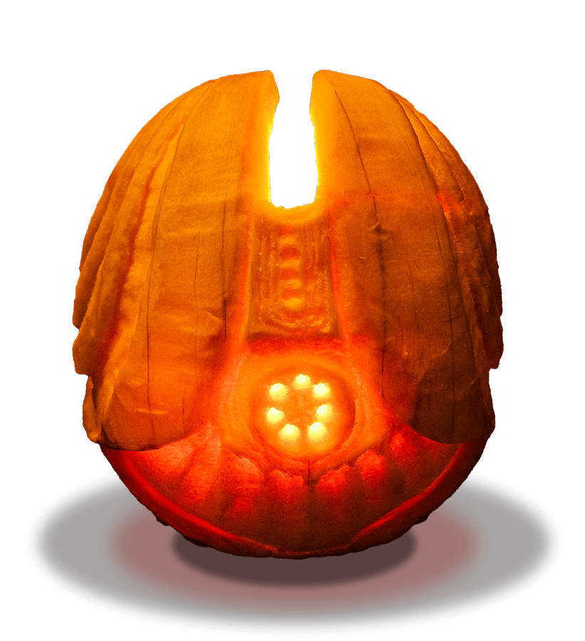 Pumpkin carving of Nezarec, the Final God of Pain, from the Destiny 2 Lightfall raid, Root of Nightmares.