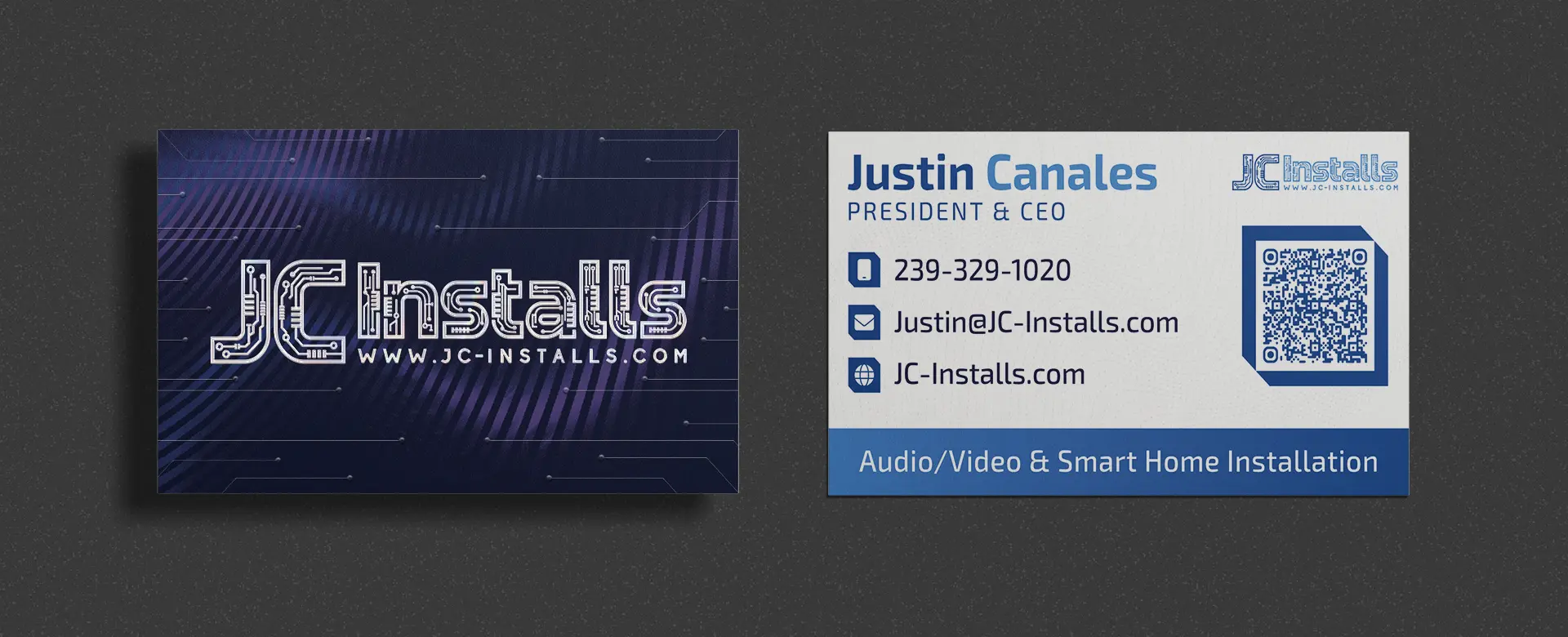 JC Installs business card design.