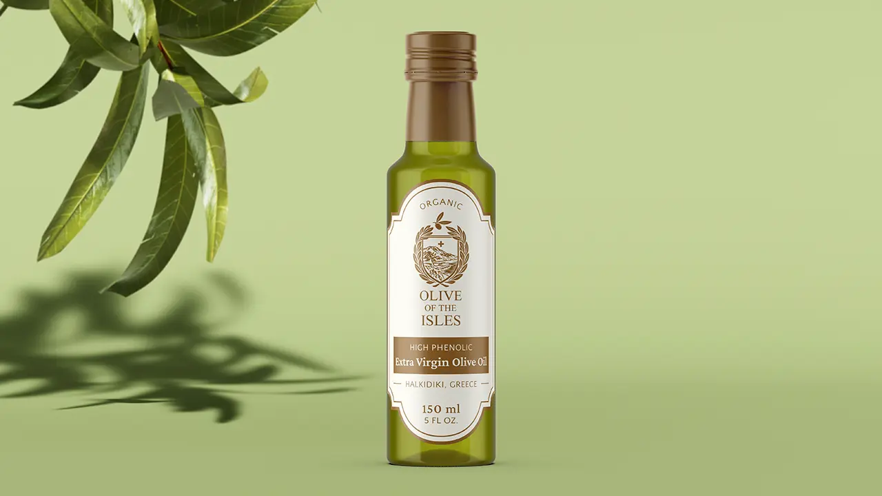 Olive of the Isles prototype bottle label design.