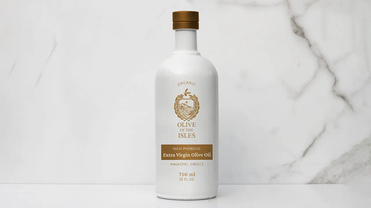 Olive of the Isles permanent enamel bottle design.