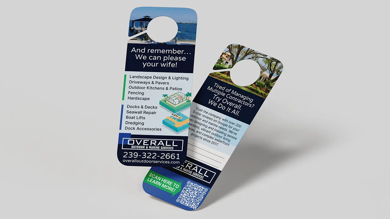 Overall Outdoor & Marine Services door hangers.