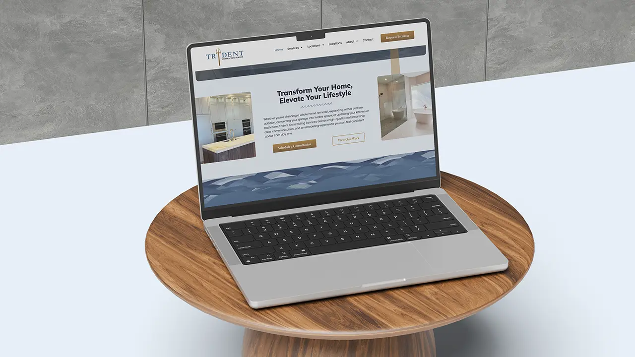 Trident Contracting Service website displayed on a laptop, featuring the homepage intro section.