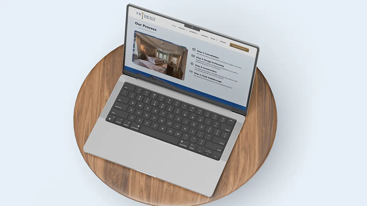 Trident Contracting Service website displayed on a laptop, featuring the homepage process section.