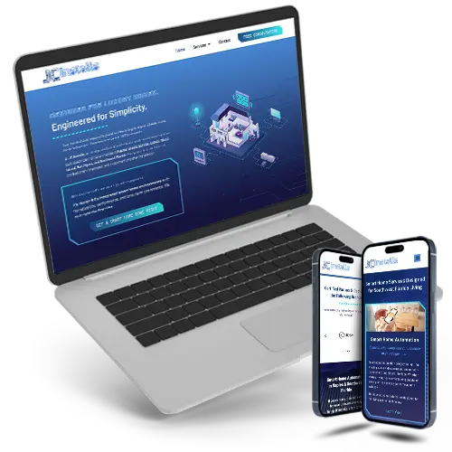 The JC Installs website displayed on a laptop and two mobile phones.